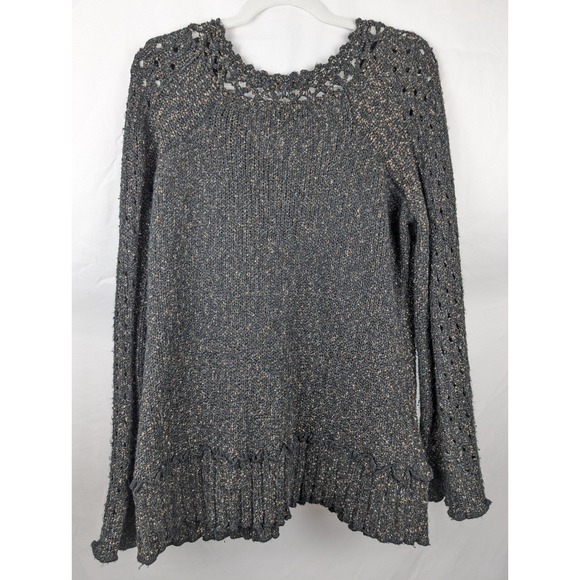 Tivoli Whimsigoth Crochet Chunky Knit Wool Sweater Size L Black Grunge Witchy - Picture 7 of 8